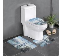 WHJSSF 3-Piece Bathroom Rugs Set 24x16in Seagull on the bridge Prints Anti-Slip Floor Mats with Contour, Oval & Rectangular Shapes for Home, Kitchen & Restrooms