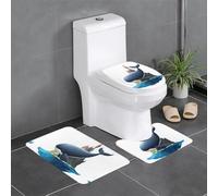 WHJSSF 3-Piece Bathroom Rugs Set 24x16in Whale in the castle Prints Anti-Slip Floor Mats with Contour, Oval & Rectangular Shapes for Home, Kitchen & Restrooms