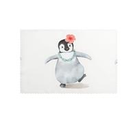 WHJSSF 6pc Heat-Resistant Placemats for Dining Table - Washable, Thick & Durable Polyester Mats for Home, Hotel, Banquet Decoration (12x18in) Penguin Wearing Flowers Prints