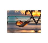 WHJSSF 6pc Heat Resistant Placemats, Thick Table Mats for Home Kitchen, Hotel, Banquet, Washable & Wear-Resistant (12x18in) Sunset Beach Hammock Prints