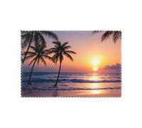 WHJSSF 6pc Heat Resistant Placemats, Thick Table Mats for Home Kitchen, Hotel, Banquet, Washable & Wear-Resistant (12x18in) Beach Palm Tree Sunset Prints