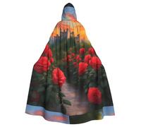 WHJSSF A beautiful castle Printed Halloween Adult Hooded Cape Large Hooded Cloak with Bow Tie, No Zipper