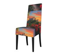 WHJSSF A beautiful castle Prints Protection Cover for Dining Chair - Soft, Comfortable, Wrinkle-Resistant Elastic Fits Most Armless Chairs