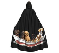 WHJSSF A Group Of Puppies On A Boat Prints Halloween Adult Hooded Cape Cloak - Super Large Hooded Cloak No Zipper