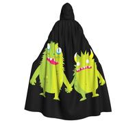WHJSSF A Pair Of Little Monsters Holding Hands Prints Halloween Adult Hooded Cape Cloak For Role-Playing, Stage Costumes, Parties Easy Care