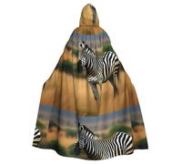 WHJSSF Africa Grassland Zebra Prints Halloween Adult Hooded Cape Cloak For Role-Playing, Stage Costumes, Parties Easy Care
