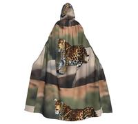 WHJSSF African Leopard On Rock Prints Halloween Adult Hooded Cape Cloak For Role-Playing, Stage Costumes, Parties Easy Care
