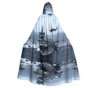 WHJSSF Aircraft Carrier Prints Hooded Cloak - Long Halloween Throw, Cozy Costume Layer with Drawstring