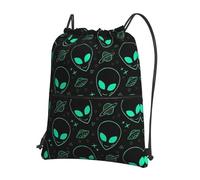 WHJSSF Aliens Prints Drawstring Zipper Backpack - Lightweight Water-Resistant Sport Gym Bag with Front Pocket & Internal Organizer - Perfect for Travel, Yoga & Hiking