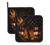 Whjssf American Flag With Cowboy Boots Prints Square Hot Pads For Kitchen - Waterproof Trivets, Durable Pot Covers With Hanging Loops - Set Of 2 (One With Pocket)