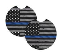WHJSSF American Thin Blue Line Flag Prints Car Cup Coasters 2-Pack - Durable Neoprene Throw for a Spotless Ride - Protects Against Spills & Fits Most Vehicles