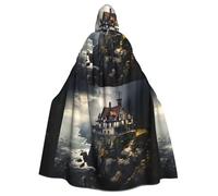 WHJSSF Ancient City By The Sea Printing Halloween Adult Hooded Cape Cloak - Super Large Hooded Cloak No Zipper