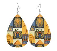WHJSSF Ancient Egypt Tribe Series Prints Dangle Water Drop Earrings - Chic Faux Leather Drops for Festive & Everyday Style