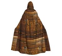 WHJSSF Ancient Egyptian Hieroglyph Prints Halloween Adult Hooded Cape Cloak For Role-Playing, Stage Costumes, Parties Easy Care