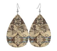 WHJSSF Ancient Map World Globe Prints Dangle Water Drop Earrings - Chic Faux Leather Drops for Festive & Everyday Style