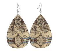 WHJSSF Ancient Map World Globe Prints Teardrop Leather Earrings - Stylish Dangle Drops for Women, Lightweight Jewelry with Silver-Plated Hooks, Vibrant Colors for Parties & Gifts