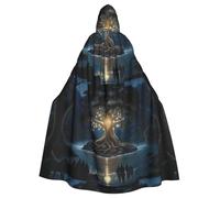 WHJSSF Ancient Tree of Wisdom Prints Halloween Adult Hooded Cape Cloak with Bow Tie for Costume Parties, Cosplay