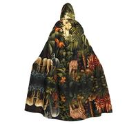 WHJSSF Animals In The Rainforest Prints Halloween Adult Hooded Cape Cloak with Bow Tie for Costume Parties, Cosplay