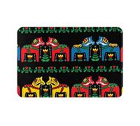 WHJSSF Anti-Slip Doormat 16x24in, Durable Indoor/Outdoor Entrance Rug | Easy Clean, Soft Floor Mat for Home Runner Swedish Dala Horse Folk Pattern