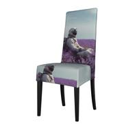 WHJSSF Astronaut in a lavender field Prints Protection Cover for Dining Chair - Soft, Comfortable, Wrinkle-Resistant Elastic Fits Most Armless Chairs
