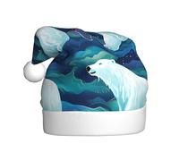 WHJSSF Aurora polar bear Printing Christmas Hat for Adult Soft, lightweight Holiday party use