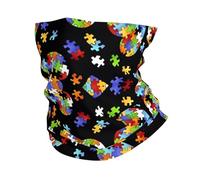 WHJSSF Autism Awareness Puzzle Pieces Heart Prints Multifunctional Sport Headband - Seamless Stretch Neck Gaiter for Running, Hiking, Cycling & Travel - Lightweight, Breathable & Quick-Drying