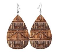 WHJSSF Barn Door Prints Teardrop Leather Earrings - Lightweight Dangle Earrings for Women, Vivid Color Faux Leather Drops with Silver Plated Hooks, Stylish Accessories for Parties & Gifts