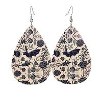 WHJSSF Bat Print Prints Dangle Water Drop Earrings - Chic Faux Leather Drops for Festive & Everyday Style