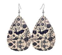WHJSSF Bat Print Prints Teardrop Leather Earrings - Stylish Dangle Drops for Women, Lightweight Jewelry with Silver-Plated Hooks, Vibrant Colors for Parties & Gifts