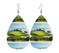 WHJSSF Beach Golf Course Prints Drip Leather Earrings - Stylish Faux Leather Drops for Women & Girls - Lightweight Dangling Charms for Party & Holiday Gifts
