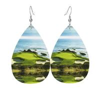 WHJSSF Beach Golf Course Prints Teardrop Leather Earrings - Lightweight Dangle Earrings for Women, Vivid Color Faux Leather Drops with Silver Plated Hooks, Stylish Accessories for Parties & Gifts