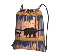 WHJSSF bear and fox pattern Prints Drawstring Zipper Backpack - Lightweight Foldable Gym Bag, Travel Duffel with Front Pocket & Interior Organizer