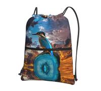 WHJSSF Beautiful Bird Prints Drawstring Zipper Backpack - Lightweight Foldable Gym Bag for Travel, Yoga, Hiking & Everyday Essentials