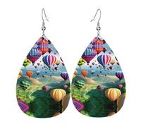 WHJSSF beautiful hot air balloon Prints Teardrop Leather Earrings - Stylish Dangle Drops for Women, Lightweight Jewelry with Silver-Plated Hooks, Vibrant Colors for Parties & Gifts