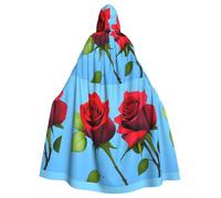 WHJSSF Beautiful roses on blue background Pattern Halloween Adult Hooded Cape Cloak with Bow Tie for Costume Parties, Cosplay