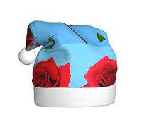 WHJSSF Beautiful roses on blue background Picture Christmas Hat for Adult Making It a Fun and Durable Gift for Men and Women