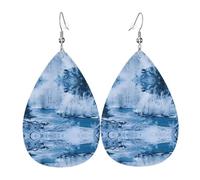WHJSSF beautiful Snowscape Prints Teardrop Leather Earrings - Stylish Dangle Drops for Women, Lightweight Jewelry with Silver-Plated Hooks, Vibrant Colors for Parties & Gifts