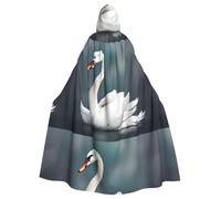 WHJSSF Beautiful White Swan Prints Halloween Adult Hooded Cloak is a super large, comfortable, and durable cloak