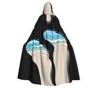 WHJSSF Big Footprints On The Beach Prints Halloween Adult Hooded Cape Cloak - Super Large Hooded Cloak No Zipper