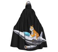WHJSSF Big Tiger On The Spaceship Prints Halloween Adult Hooded Cape Cloak - Super Large Hooded Cloak No Zipper