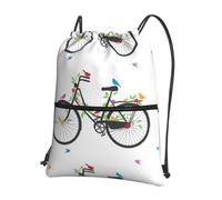 WHJSSF Birds Flowers on Bikes Prints Drawstring Zipper Backpack - Lightweight Foldable Gym Bag for Travel, Yoga, Hiking & Everyday Essentials