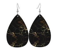 WHJSSF black and gold background Prints Dangle Water Drop Earrings - Chic Faux Leather Drops for Festive & Everyday Style