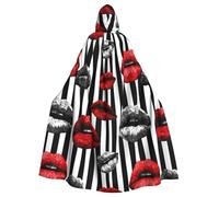 WHJSSF Black and red lips Printed Adult Halloween hooded jacket cloak long party cloak suitable for men and women