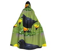 WHJSSF Black Bird and Flower Prints Halloween Adult Hooded Cloak is a super large, comfortable, and durable cloak