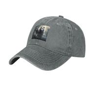 WHJSSF Black Classic Washed Denim Baseball Cap Two Wolves Pattern Adjustable Cotton Hat for Men & Women, Gray, One Size