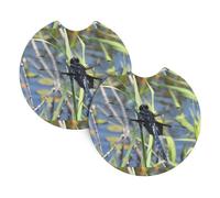 Whjssf Black Dragonfly On Grass Prints Car Coasters (2 Pack) - Durable Rubber Cup Holder Protectors, Waterproof & Odorless Interior Accessories