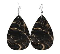 WHJSSF Black Gold Marble Prints Dangle Water Drop Earrings - Chic Faux Leather Drops for Festive & Everyday Style