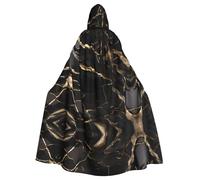 WHJSSF Black Gold Marble Prints Hooded Cloak - Long Costume Throw, Soft Halloween Layer & Drawstring Tie