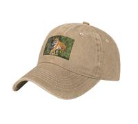 WHJSSF Black Washed Denim Baseball Cap Bengal Tiger Pattern Adjustable Cotton Hat for Men & Women