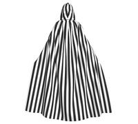 WHJSSF Black & White Stripe Prints Hooded Cloak - Long Costume Throw, Soft Halloween Layer & Drawstring Tie